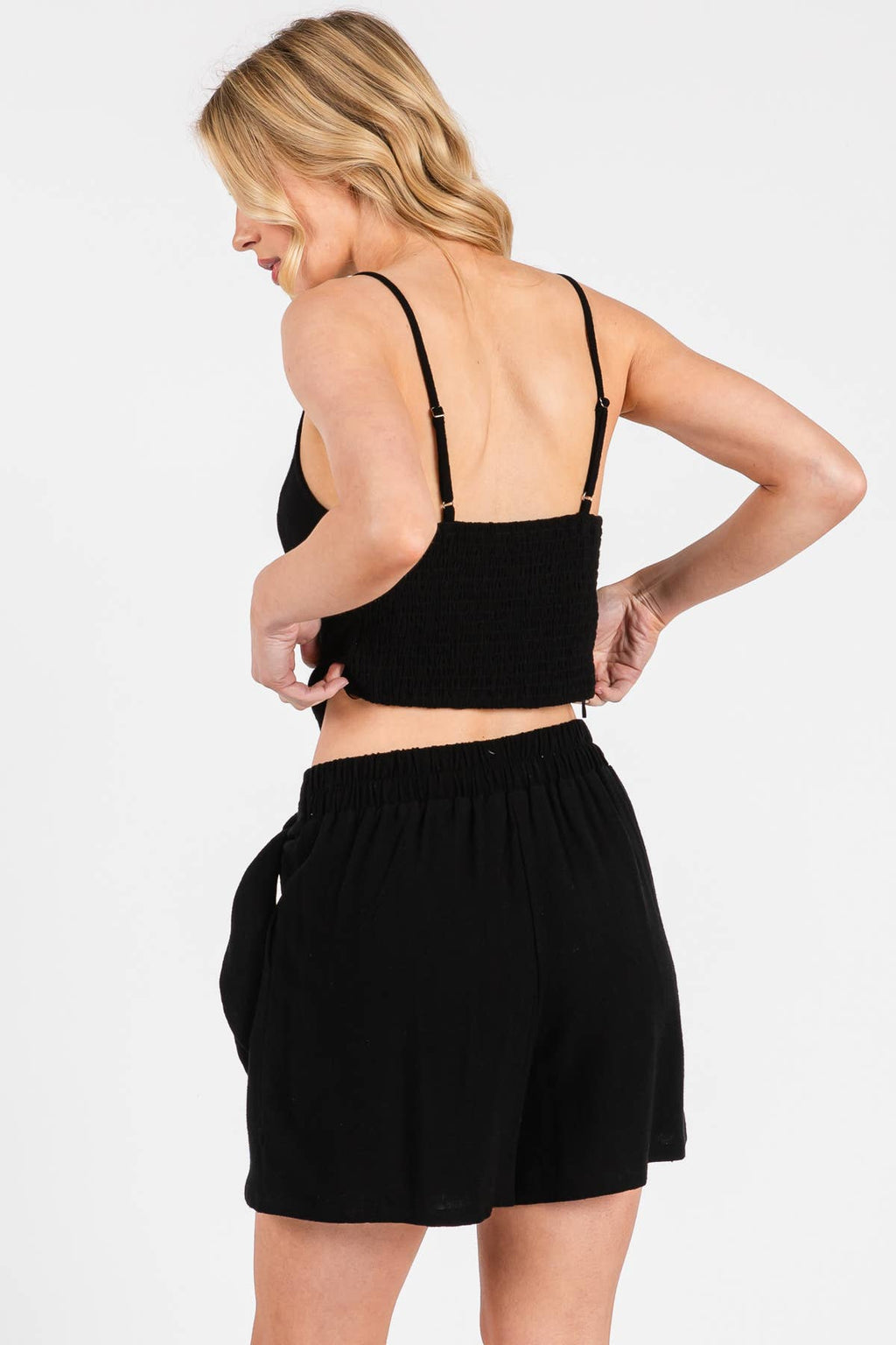 High Neck Back Smocked Cami Top