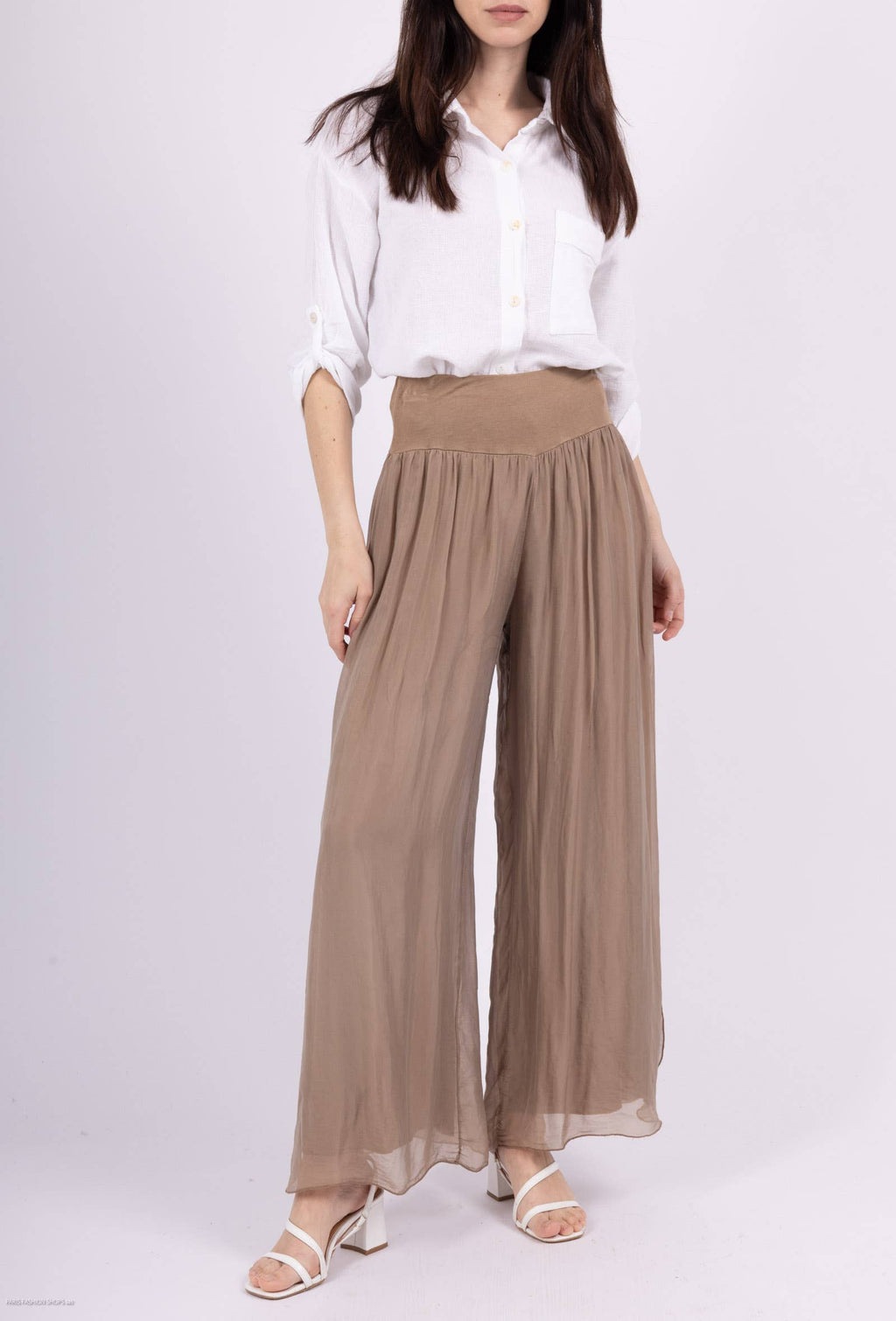 Silk pants open on the sides at the bottom