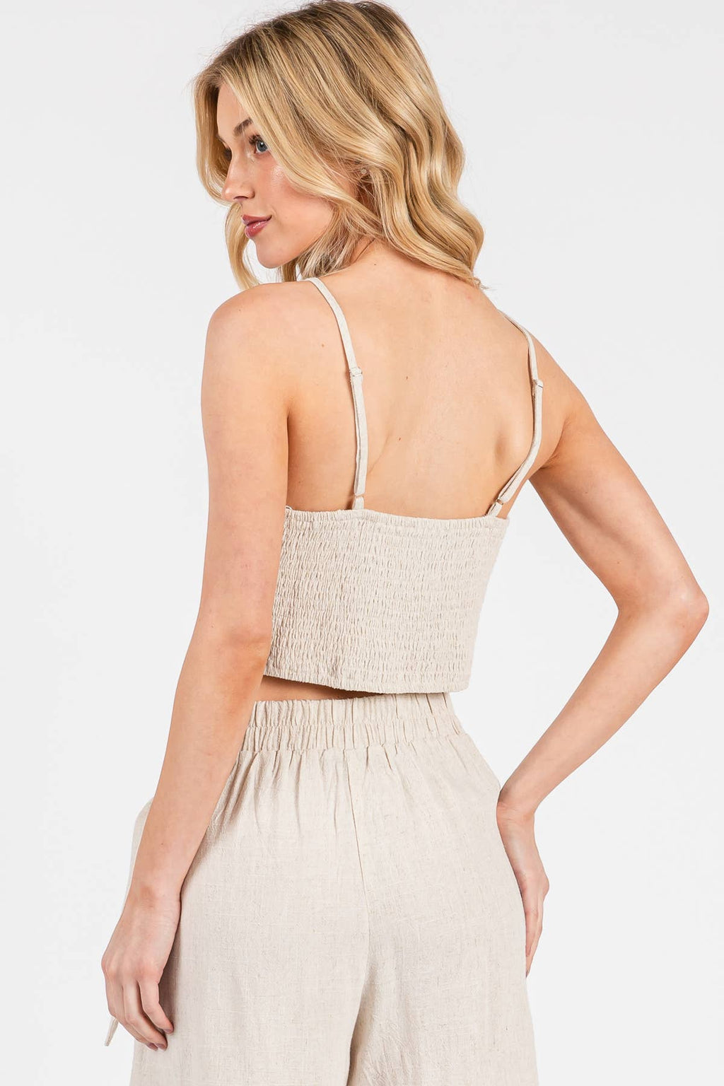 High Neck Back Smocked Cami Top