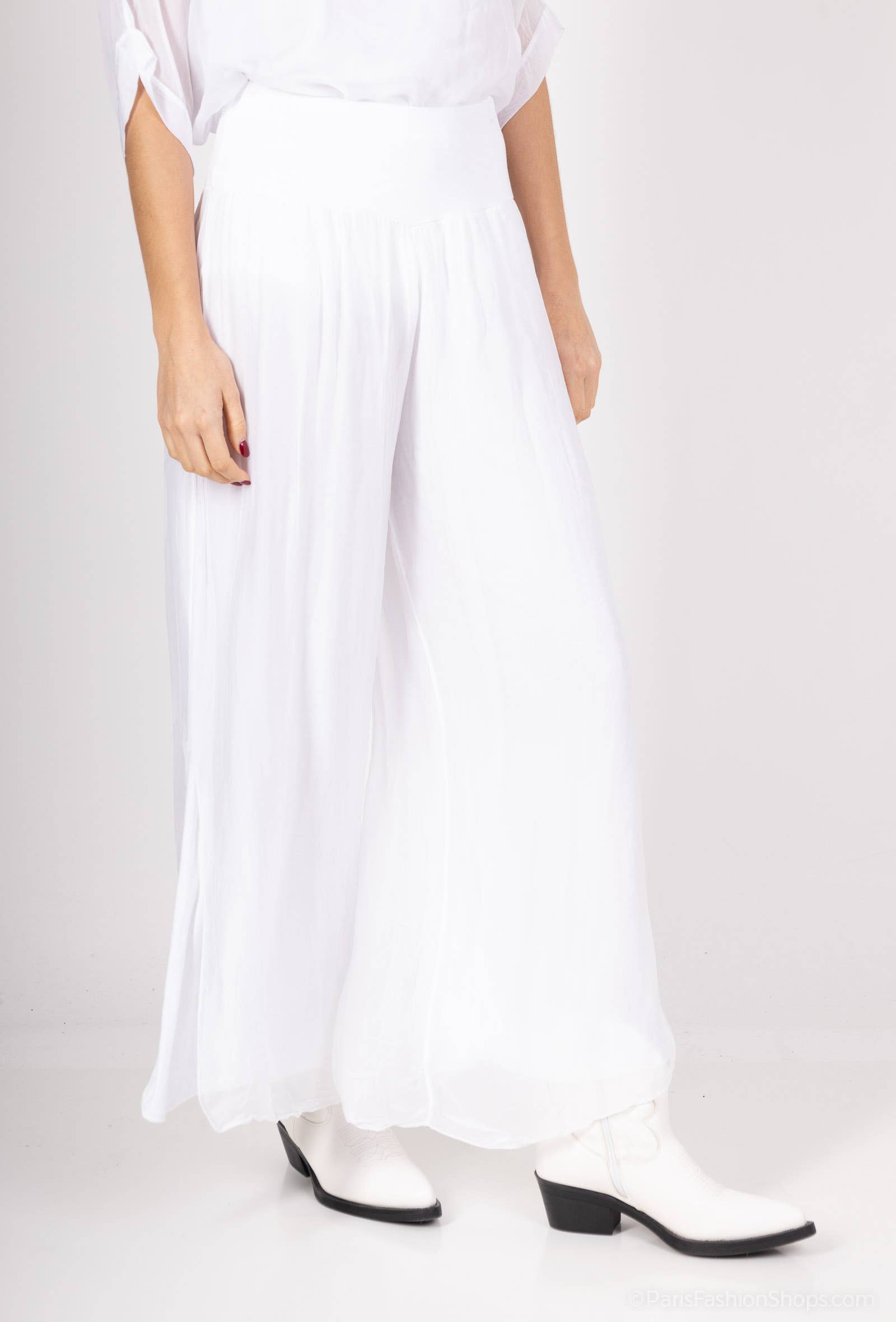 Silk pants open on the sides at the bottom