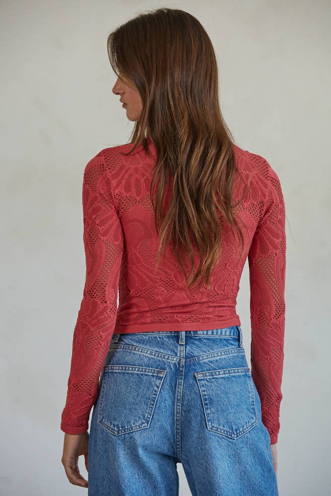 Jacquard Mock Neck Long Sleeve