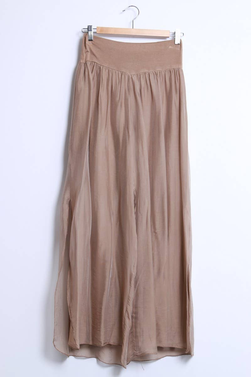 Silk pants open on the sides at the bottom