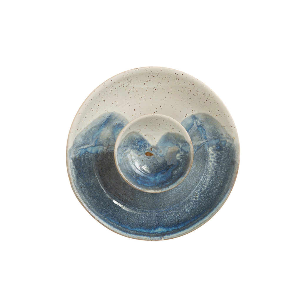Hand-Painted Stoneware Chip and Dip Bowl, Reactive Glaze – view 3