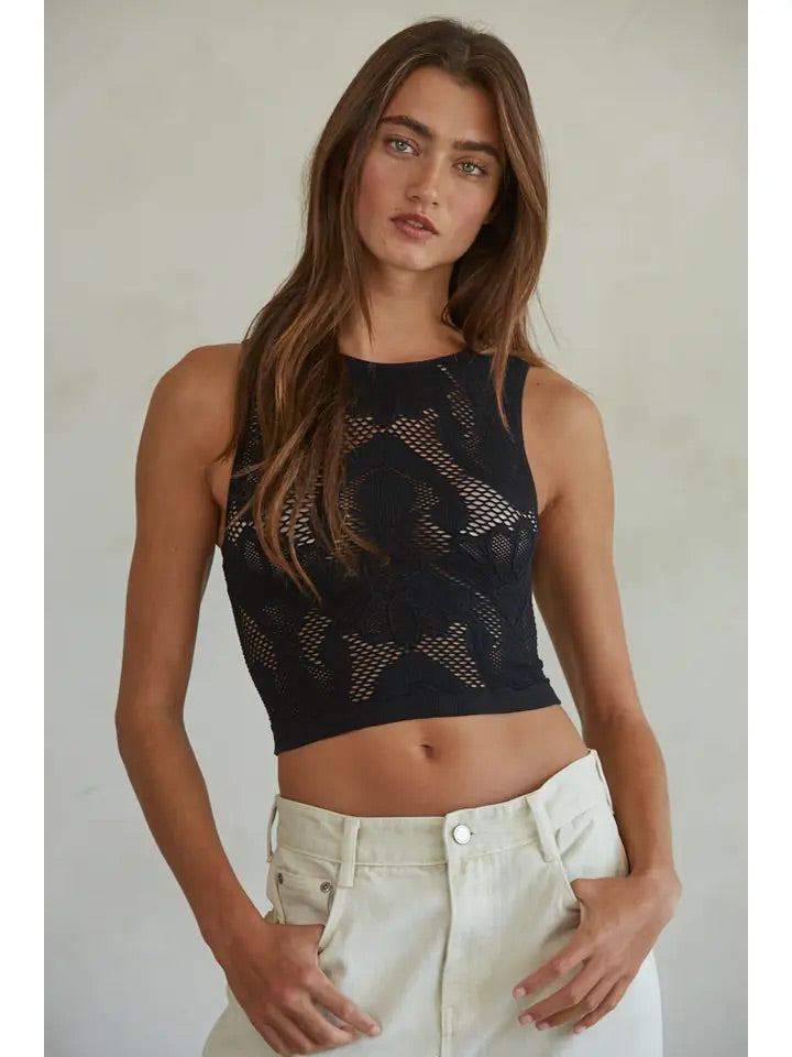 Jacquard Round Neck Tank Top