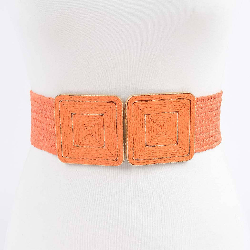 Faux Straw Two Buckle Elastic Belt