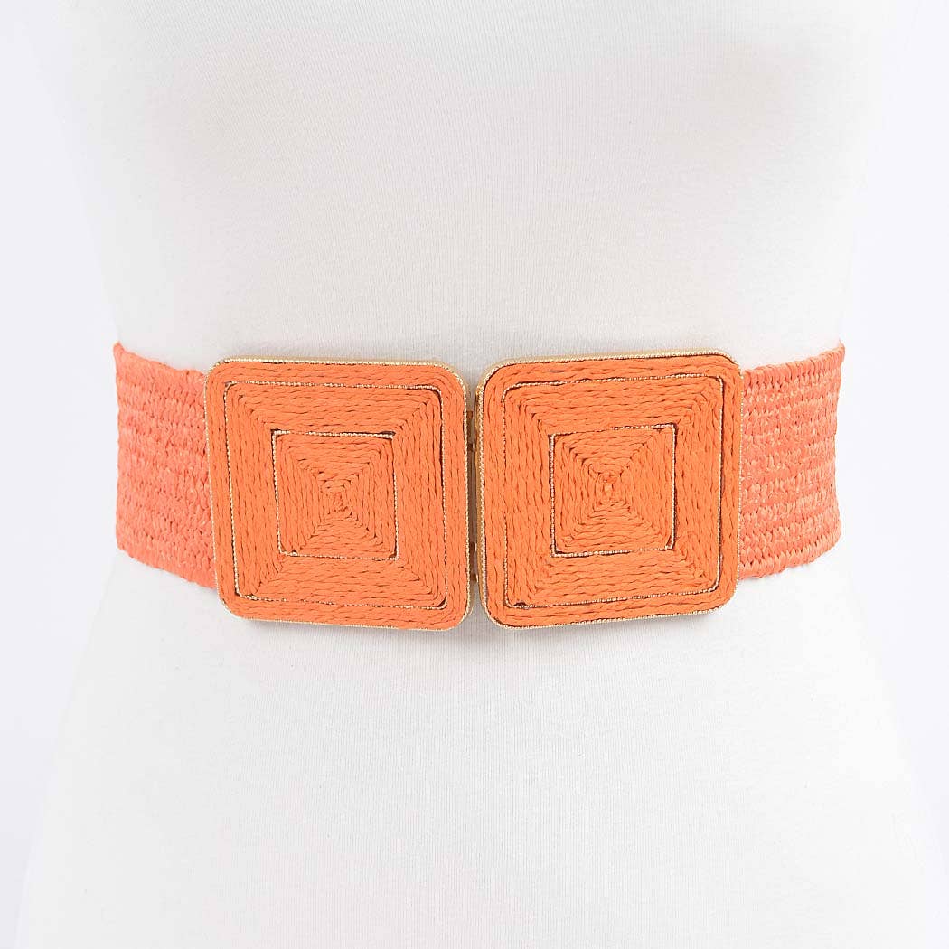 Faux Straw Two Buckle Elastic Belt