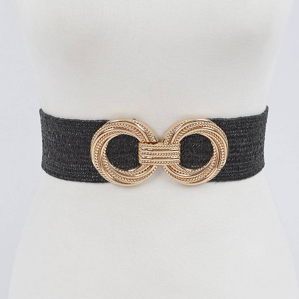 Metal OO Buckle Stretch Straw Belt