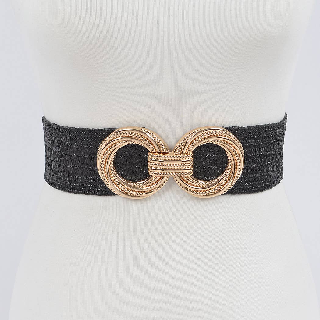 Metal OO Buckle Stretch Straw Belt