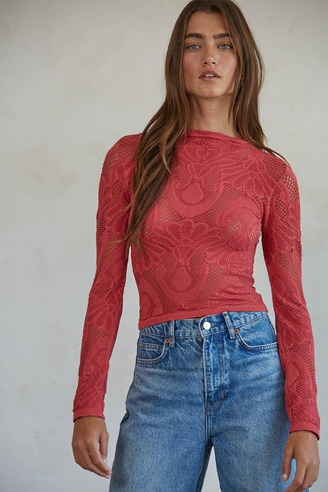 Jacquard Mock Neck Long Sleeve