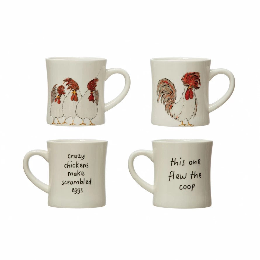 8 oz Stoneware Mug with Chicken and Saying