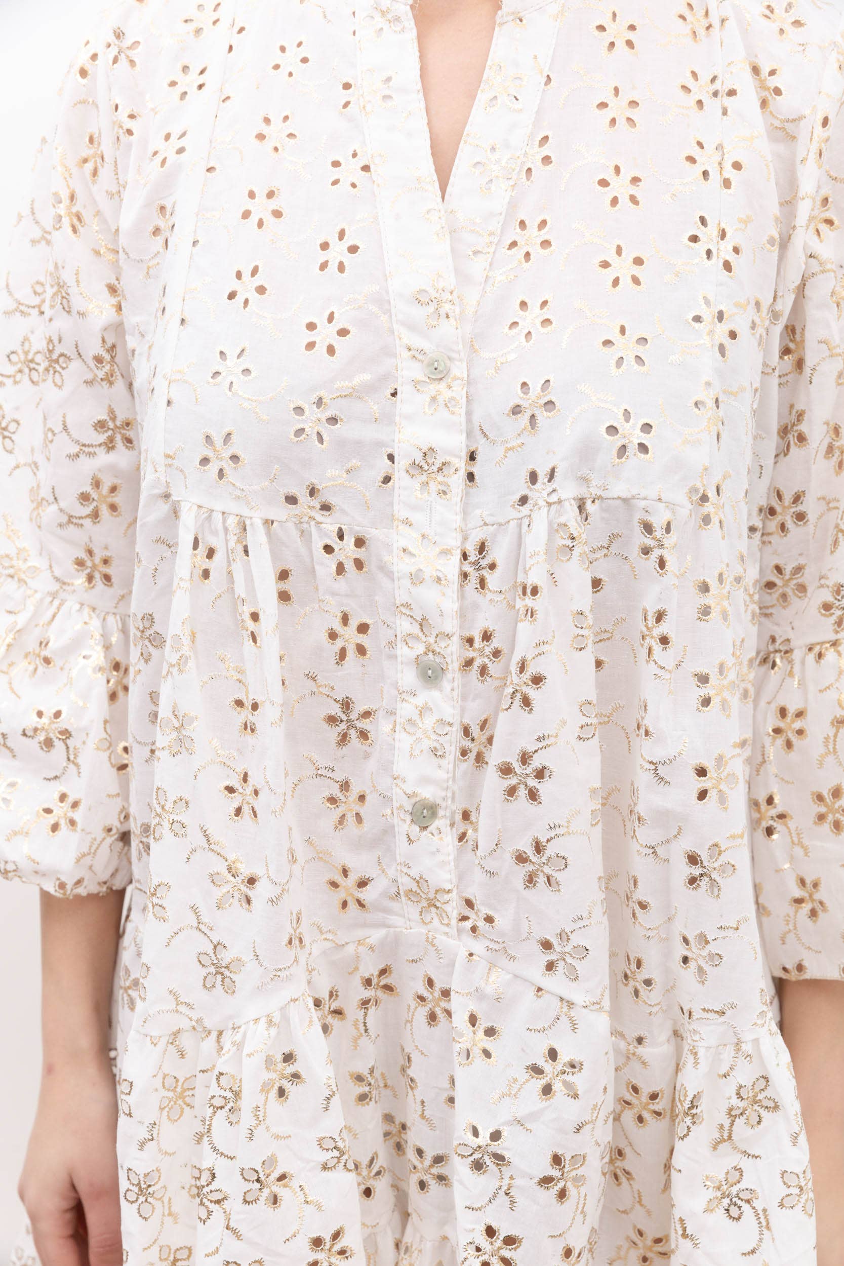 Metallic embroidered mini dress