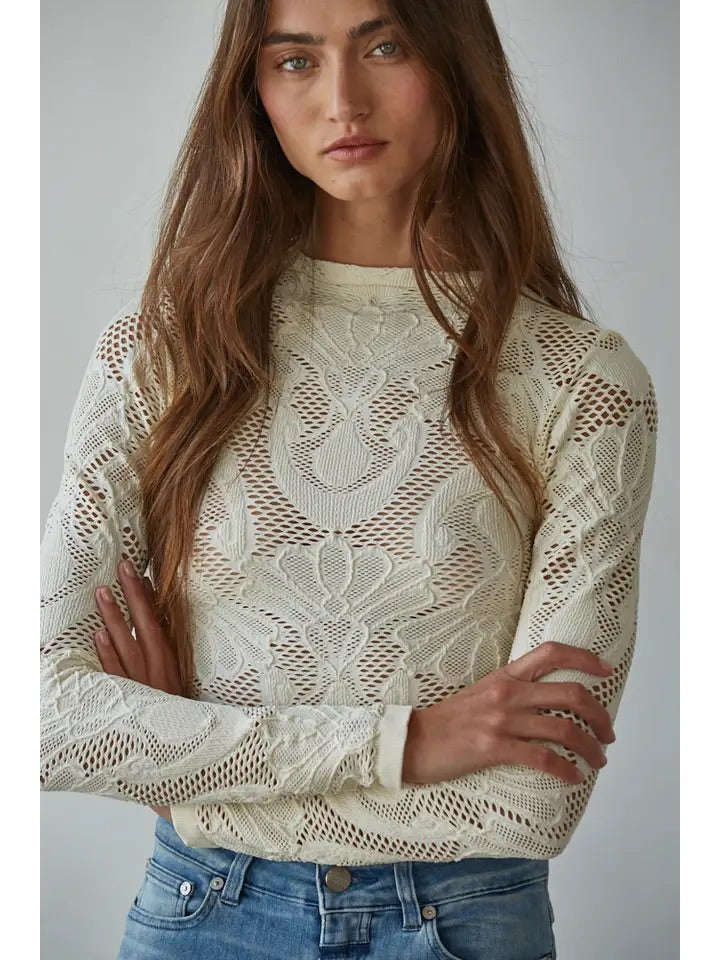 Jacquard Mock Neck L/S Top