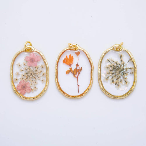 18K GF Oval Resin Wildflower