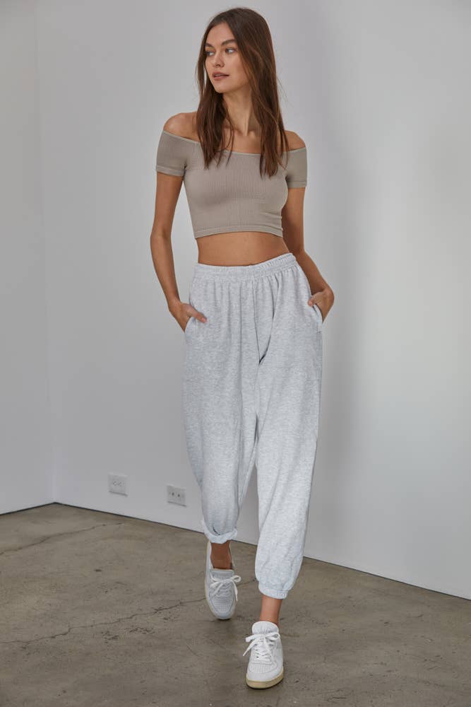 Knit Seamless Ribbed Off Shoulder Crop Top