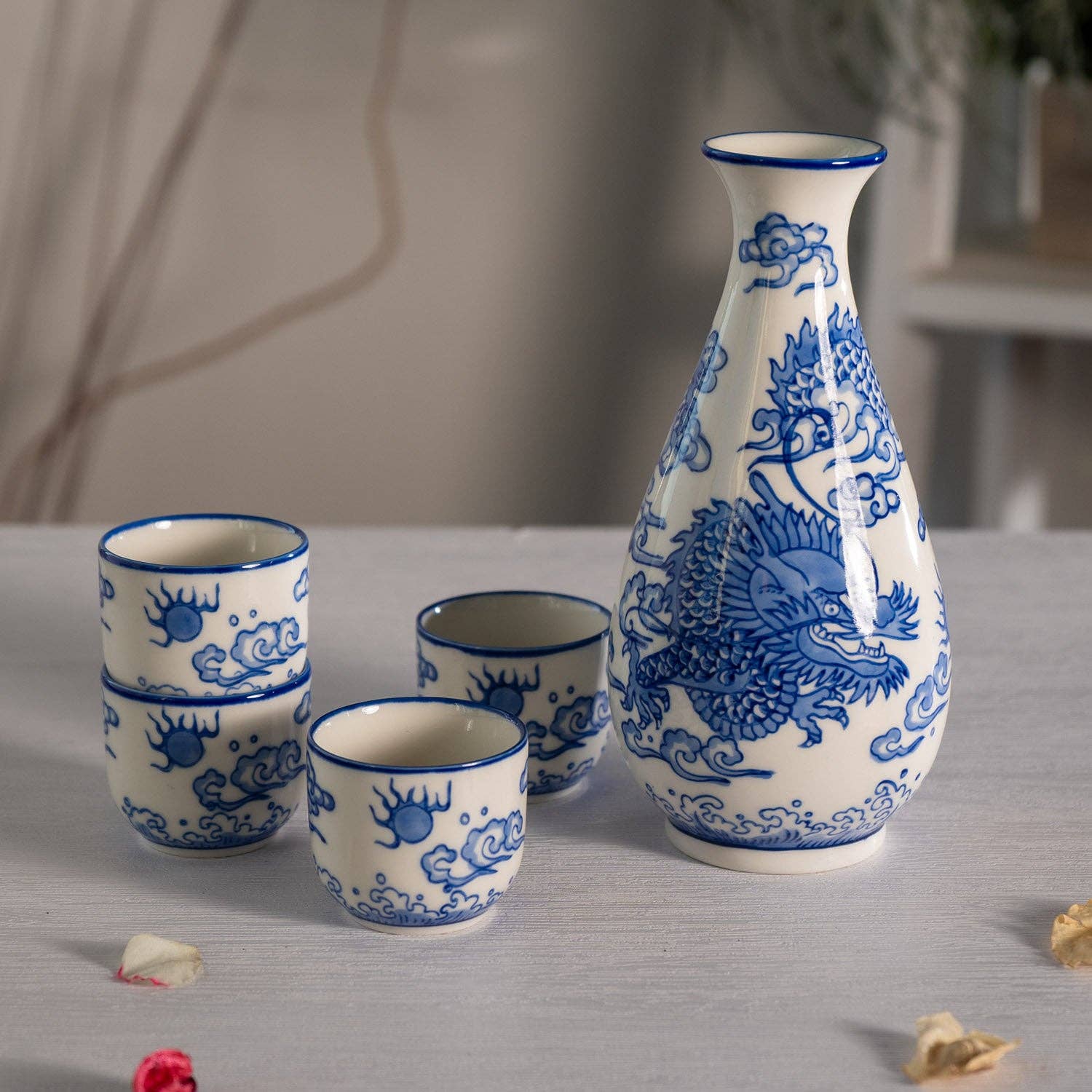 Sake Bottle and 4 Cups Gift Set