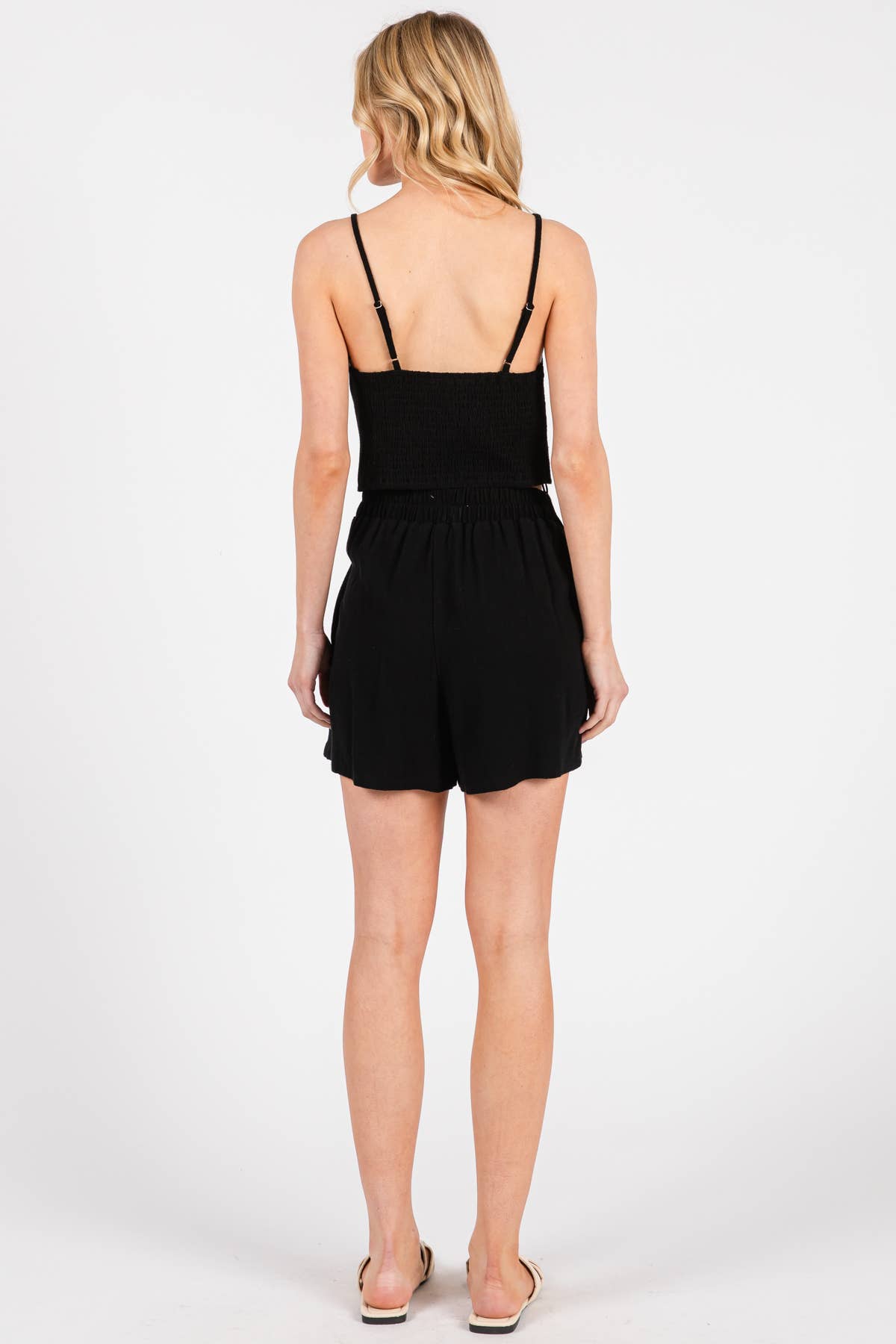 High Neck Back Smocked Cami Top