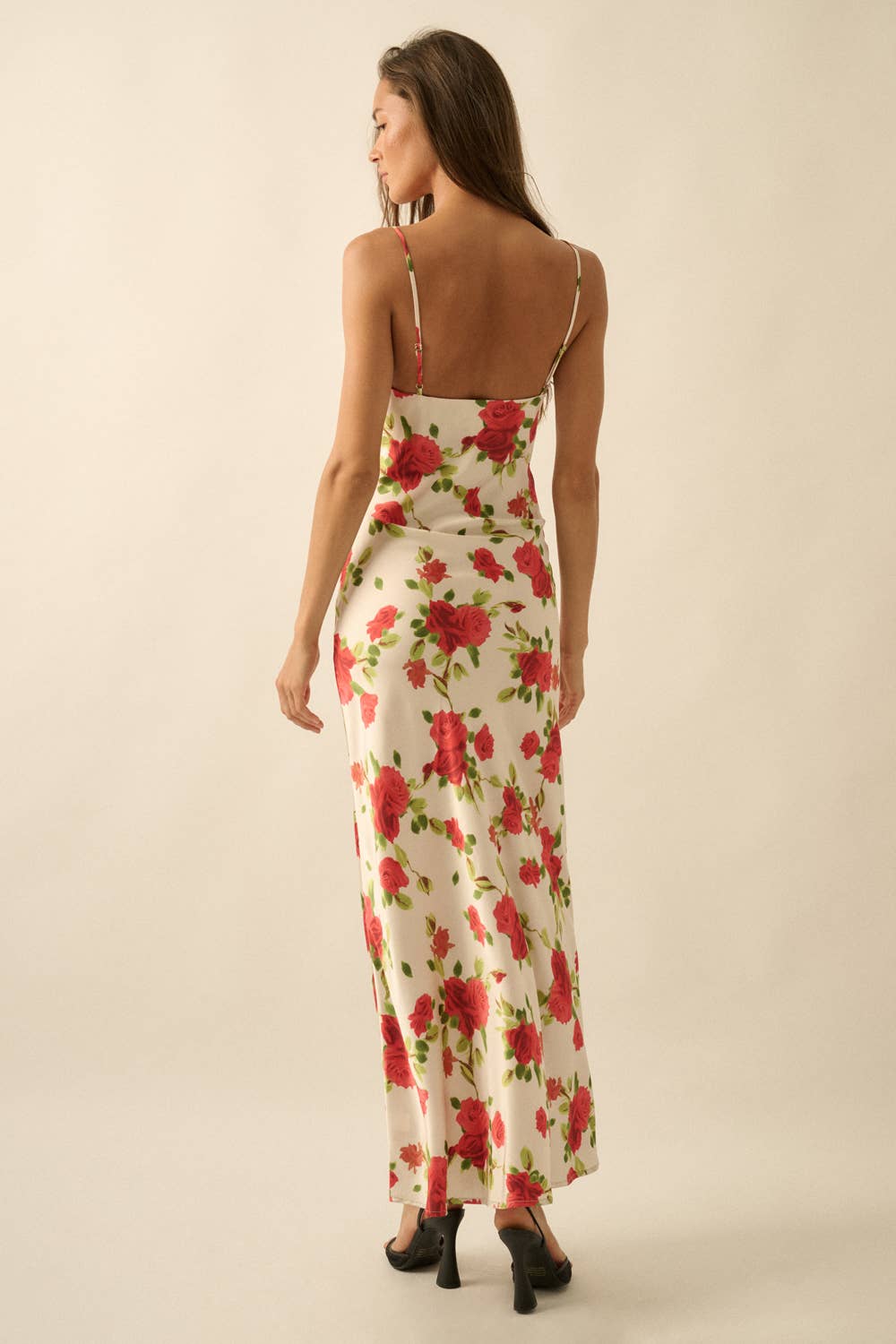 Floral-Print Satin Bias-Cut V-Neck Dress
