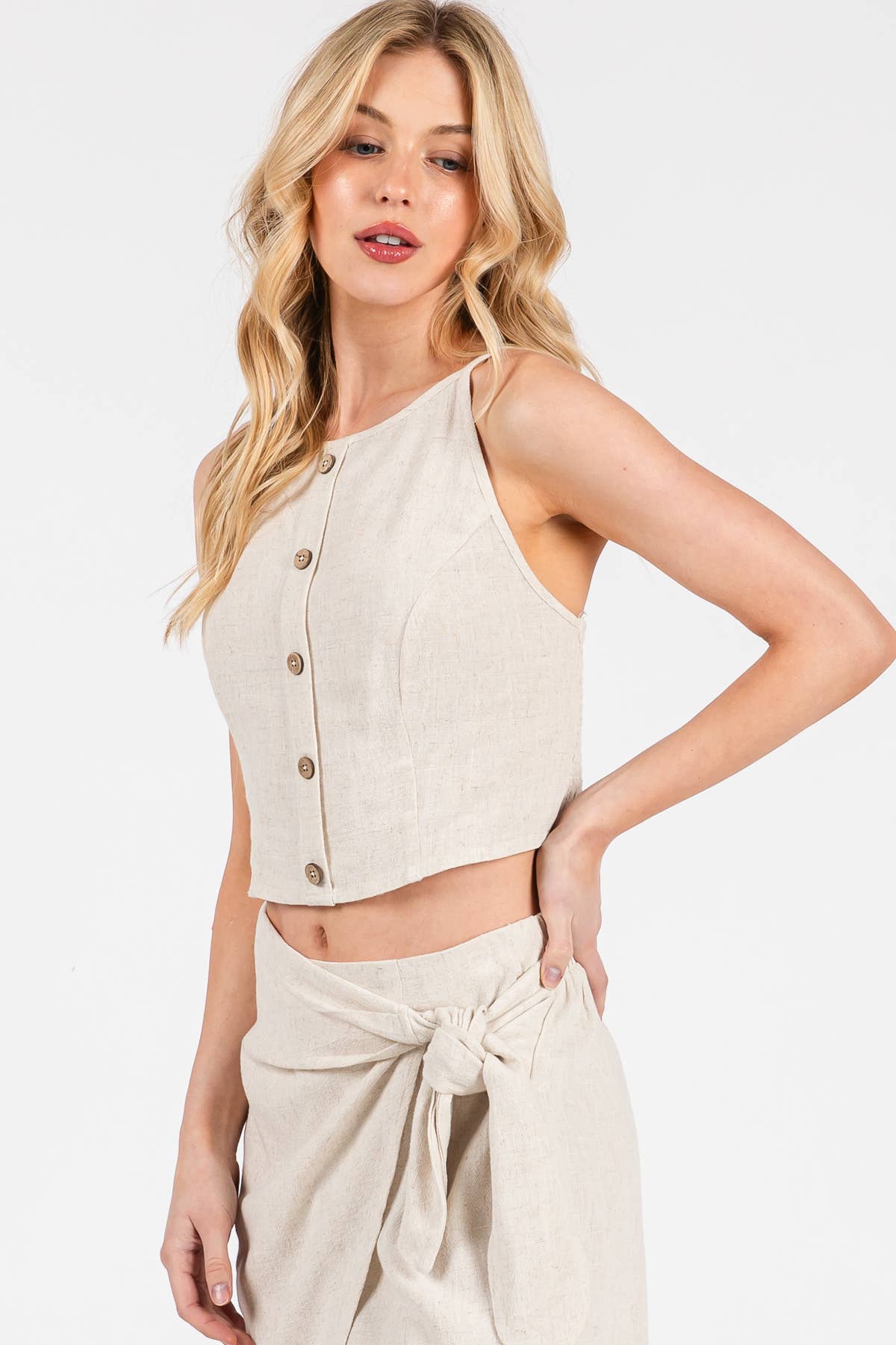 High Neck Back Smocked Cami Top