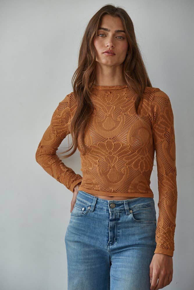Jacquard Mock Neck Long Sleeve