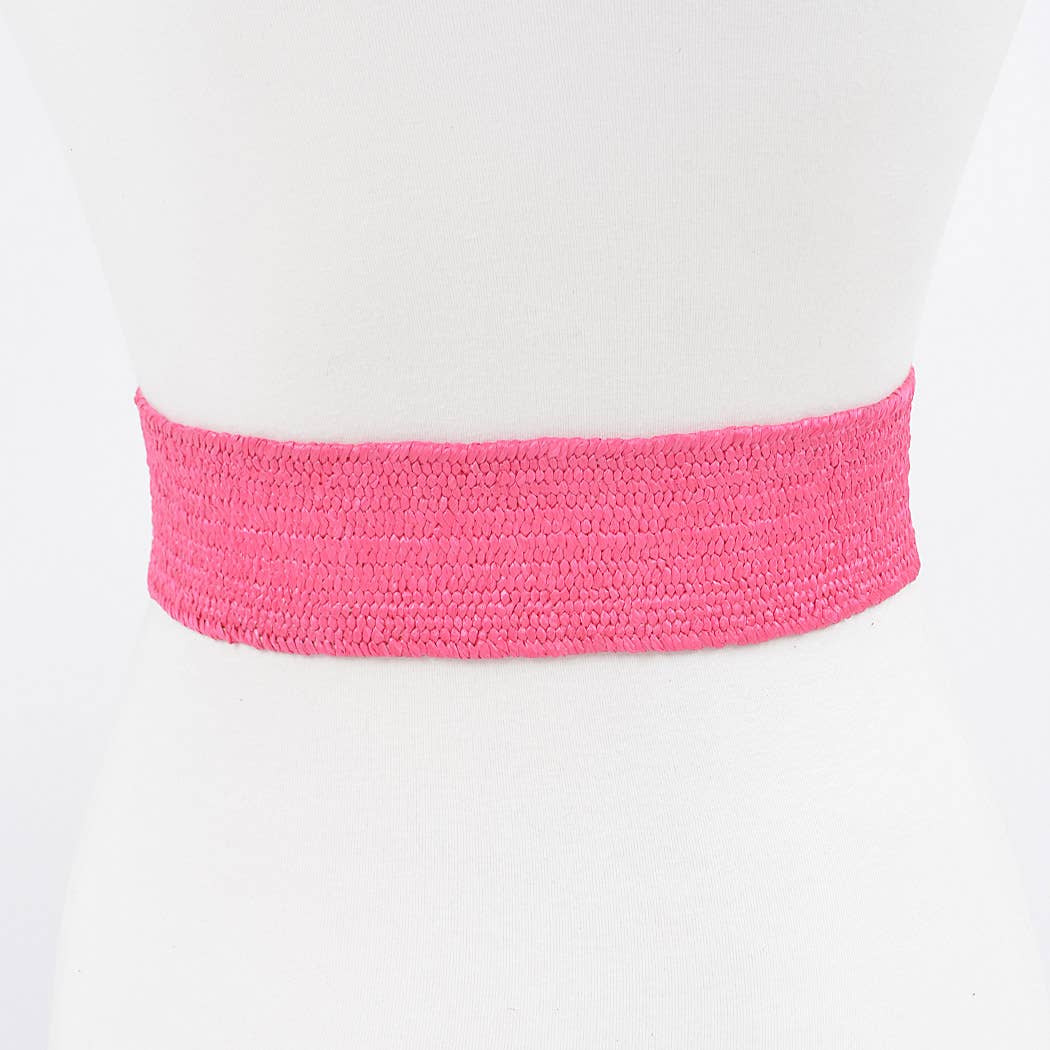 Faux Straw Two Buckle Elastic Belt