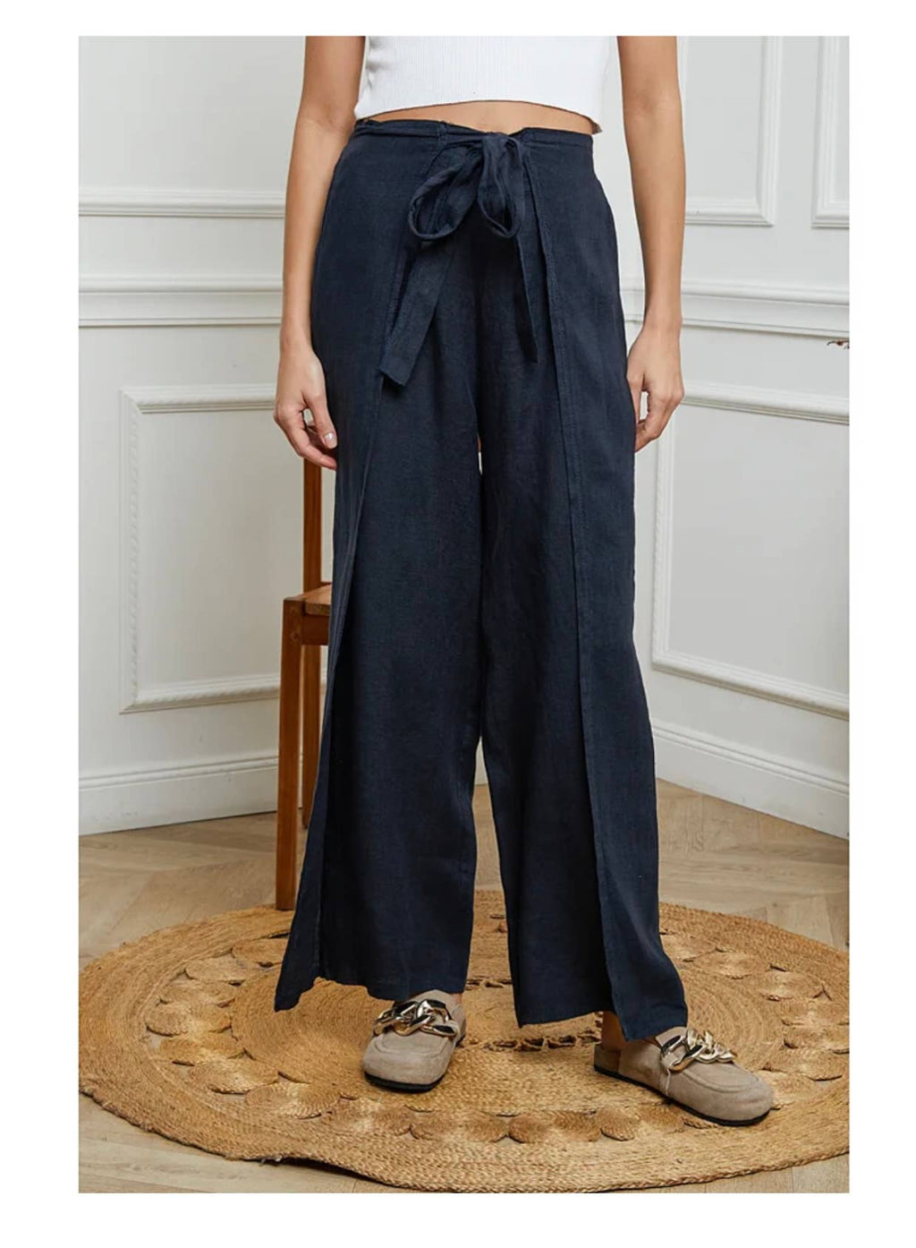 Front Tie Linen Pants