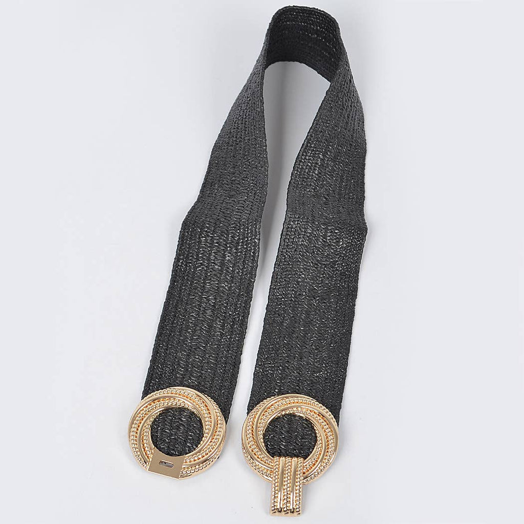 Metal OO Buckle Stretch Straw Belt