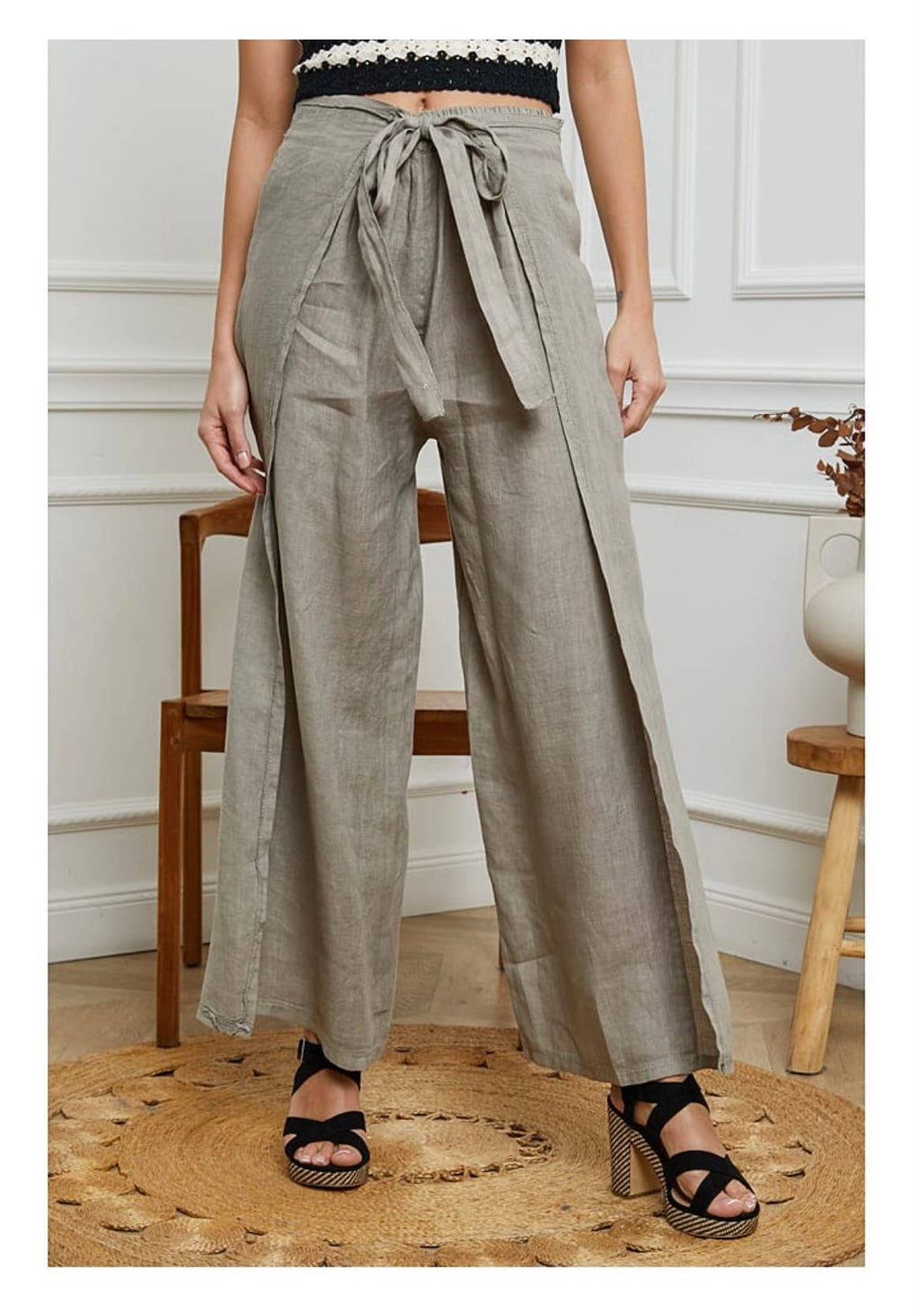 Front Tie Linen Pants