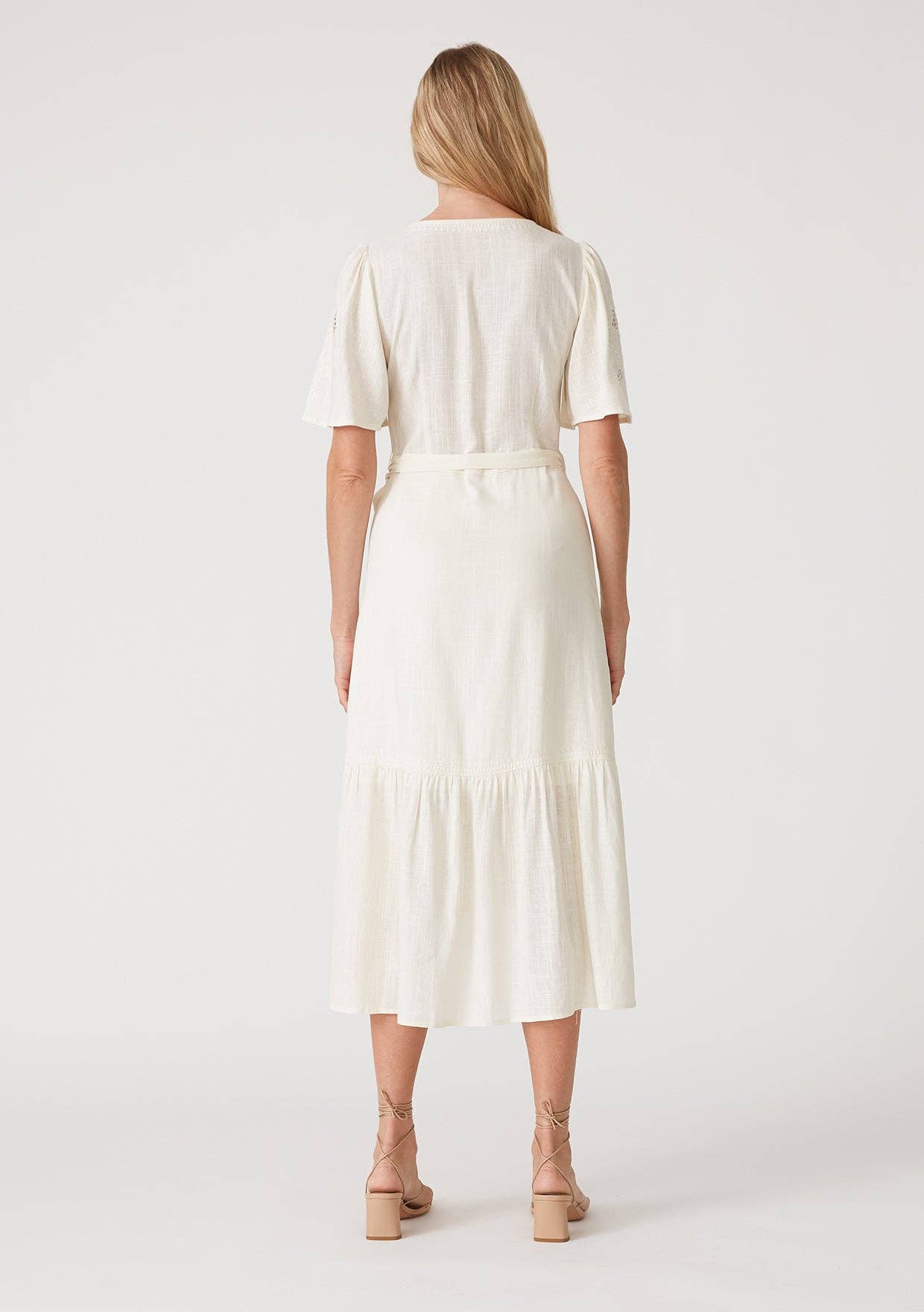 Cutout Embroidered Short Sleeve Midi Wrap Dress