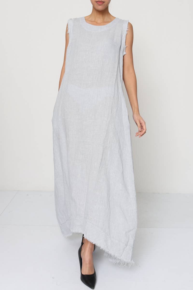 Sleeveless long dress 100% Linen