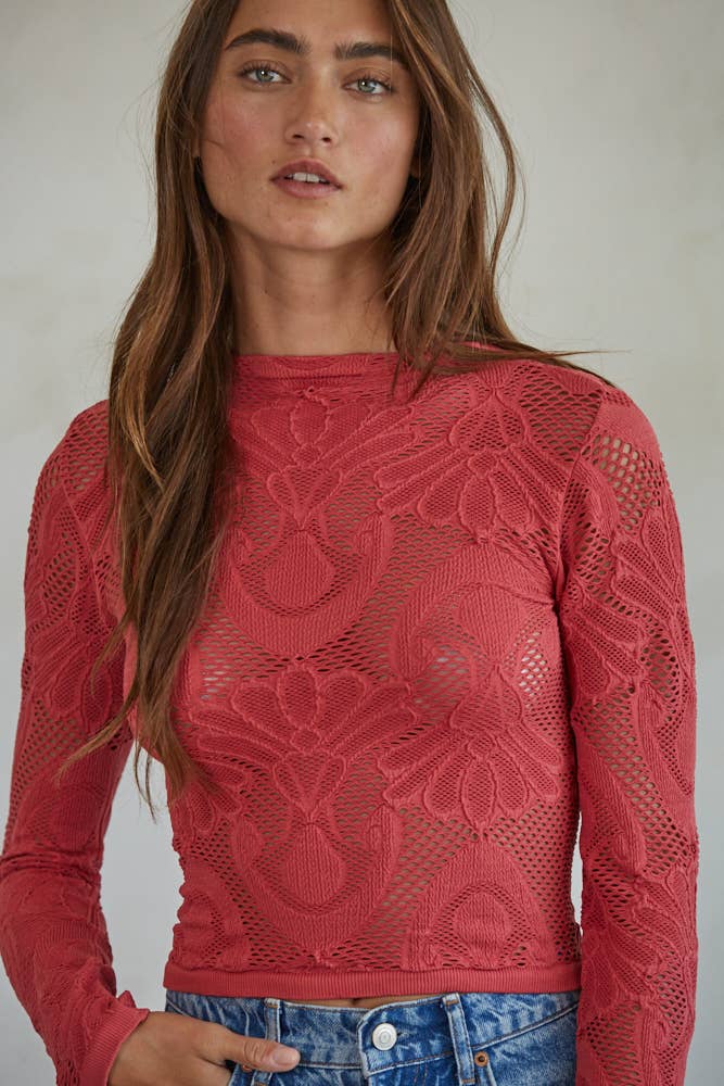 Jacquard Mock Neck Long Sleeve