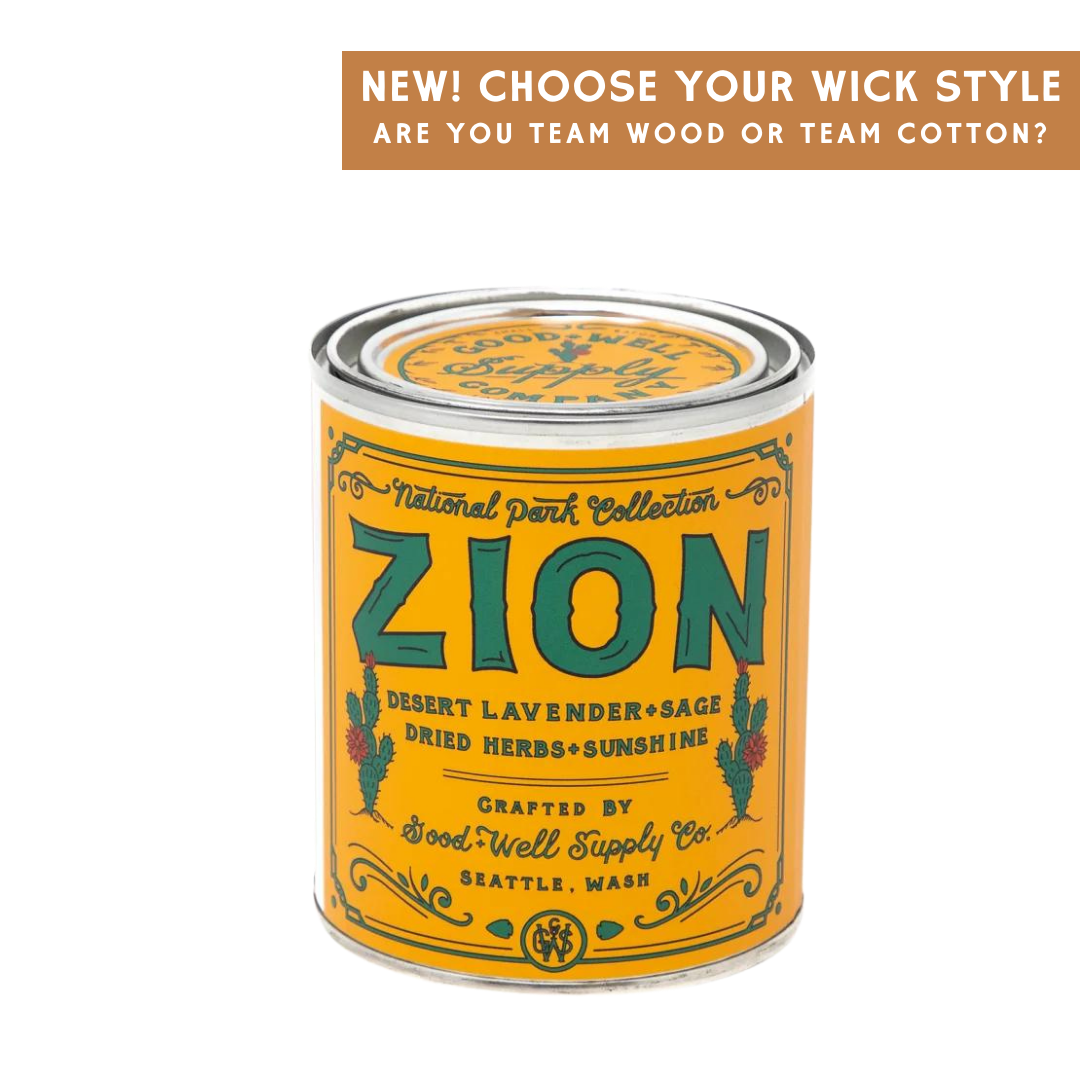 Zion National Park Candle: 1/2 Pint, Wood Wick