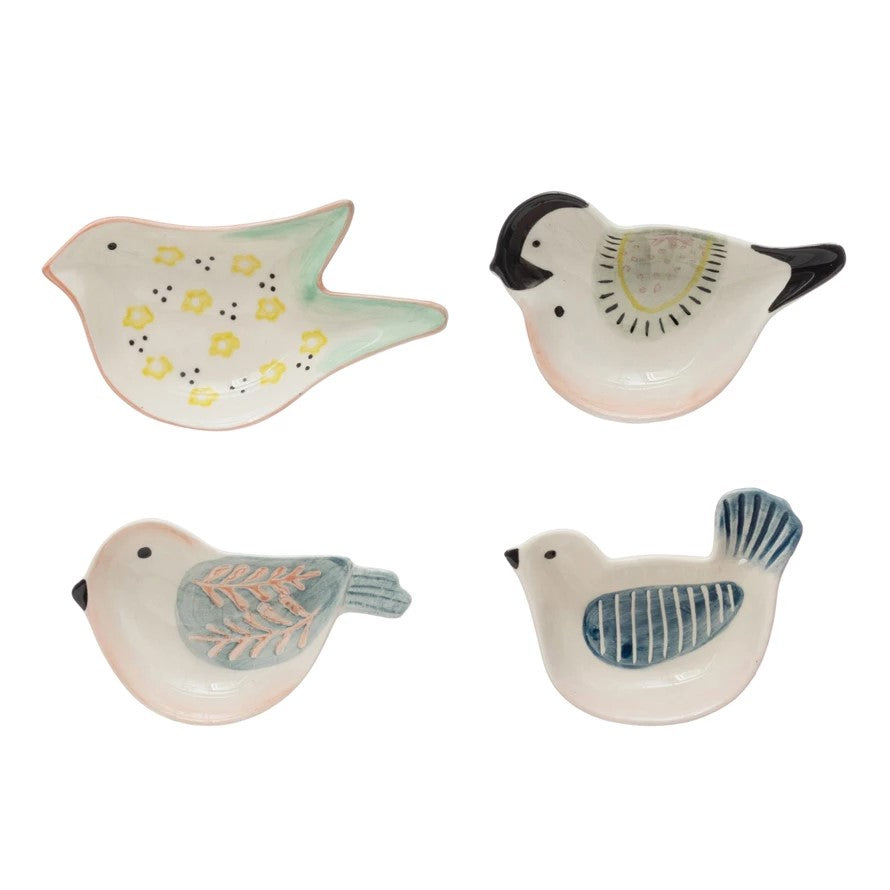 Hand-Painted Stoneware Bird Dish