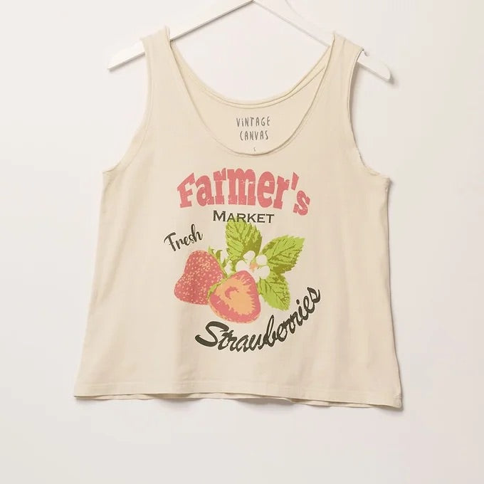 Vintage-style strawberry graphic print with "Farmer's Market