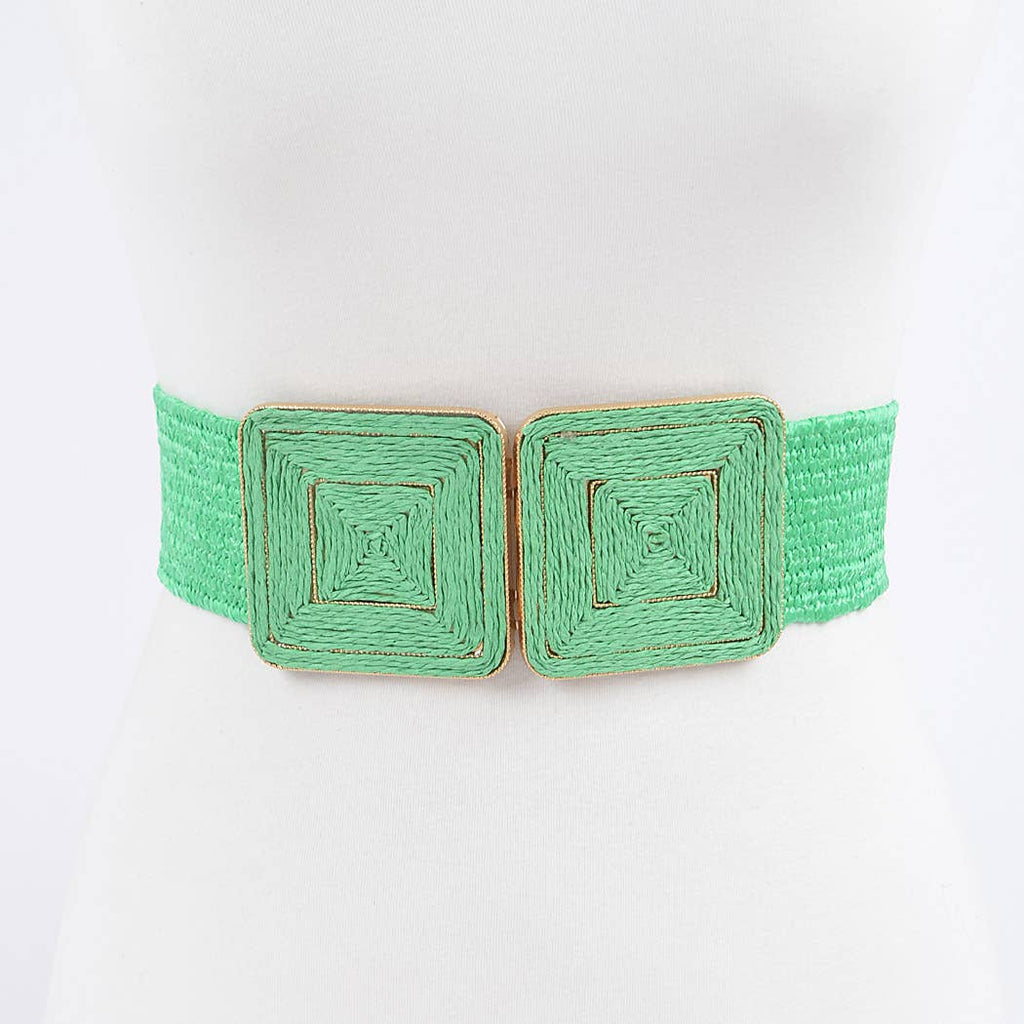 Faux Straw Two Buckle Elastic Belt