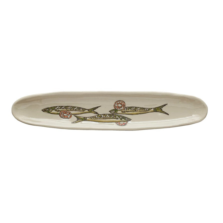 Stoneware Cracker/Olive Dish w/ Wax Relief Sardines Â©