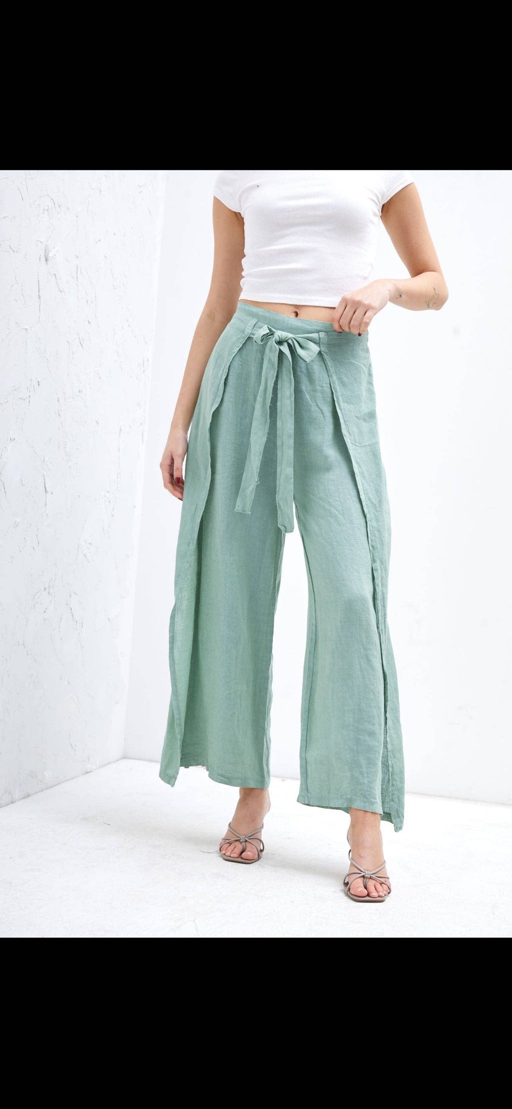Front Tie Linen Pants