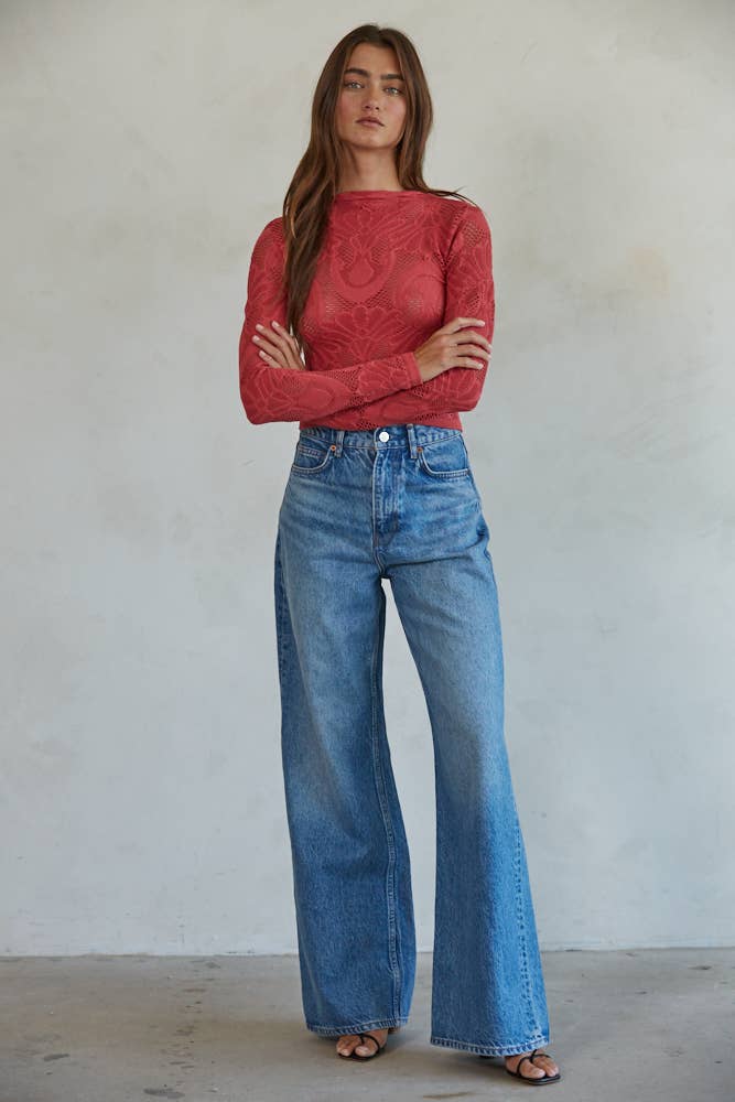Jacquard Mock Neck Long Sleeve