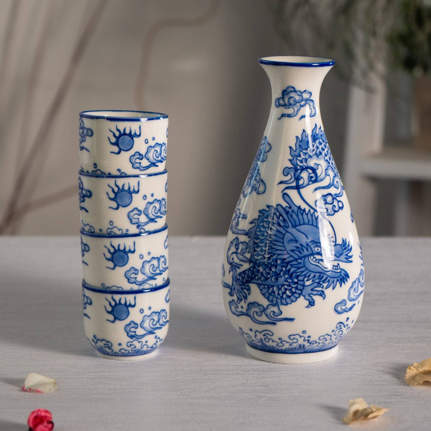Sake Bottle and 4 Cups Gift Set