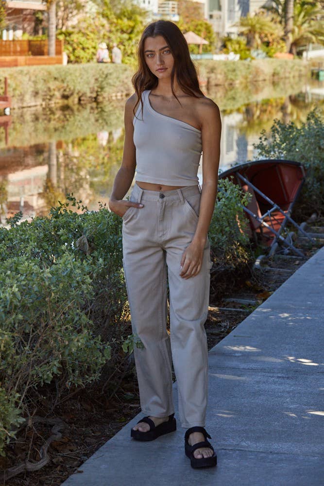 One Shoulder Ribbed Top