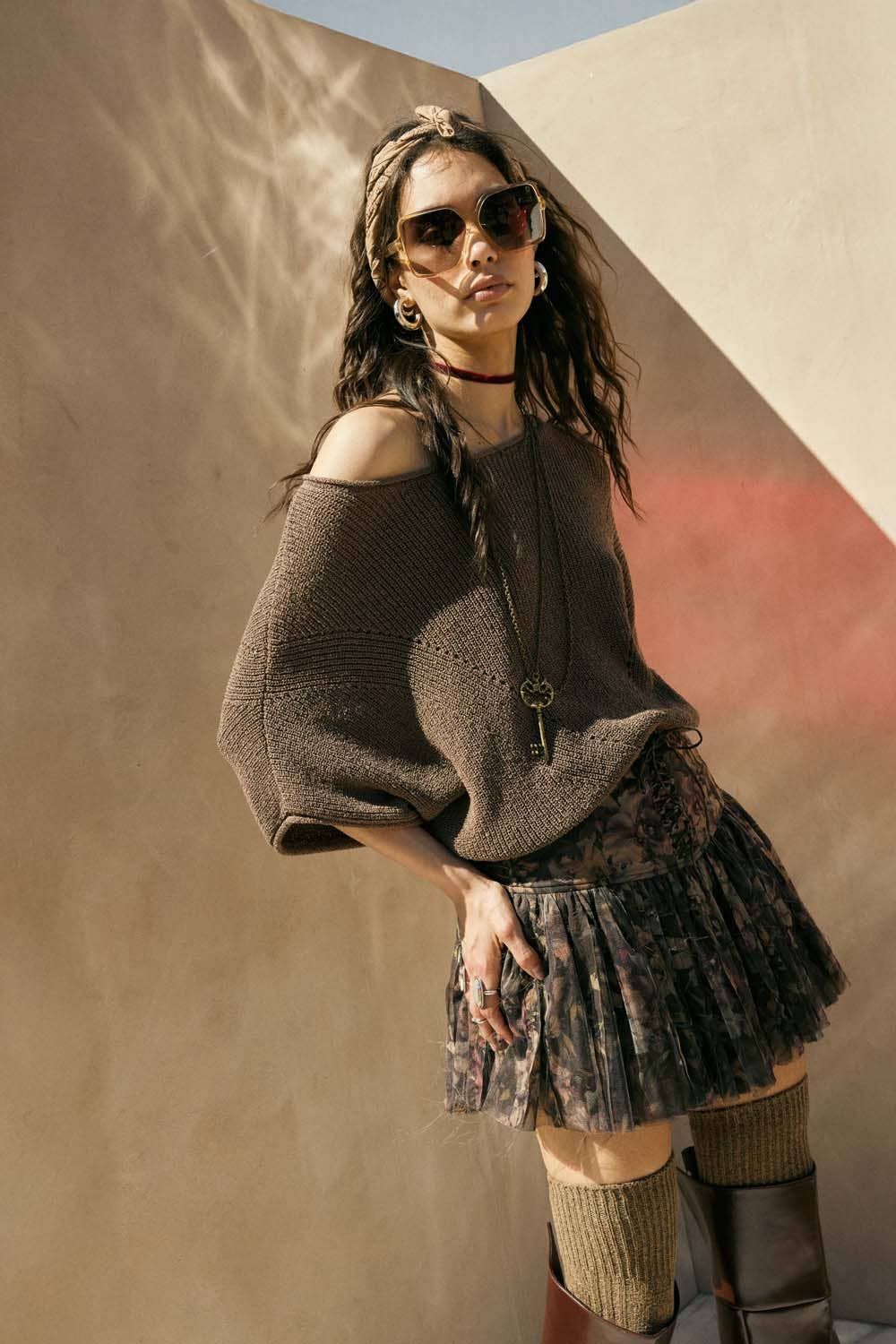 Floral-Print Drop-Waist Lace-Up Pleated Mini Skort