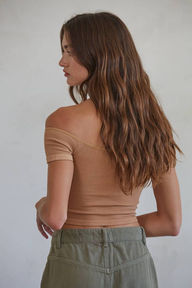 Knit Seamless Ribbed Off Shoulder Crop Top