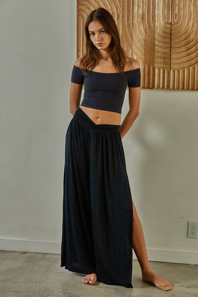 Knit Seamless Ribbed Off Shoulder Crop Top