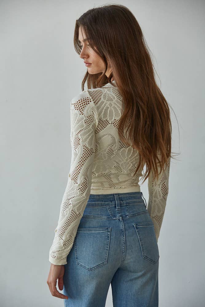 Jacquard Mock Neck Long Sleeve