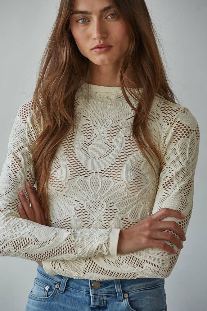 Jacquard Mock Neck Long Sleeve