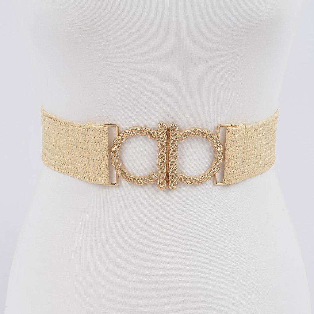 Metal Faux Straw Elastic Belt