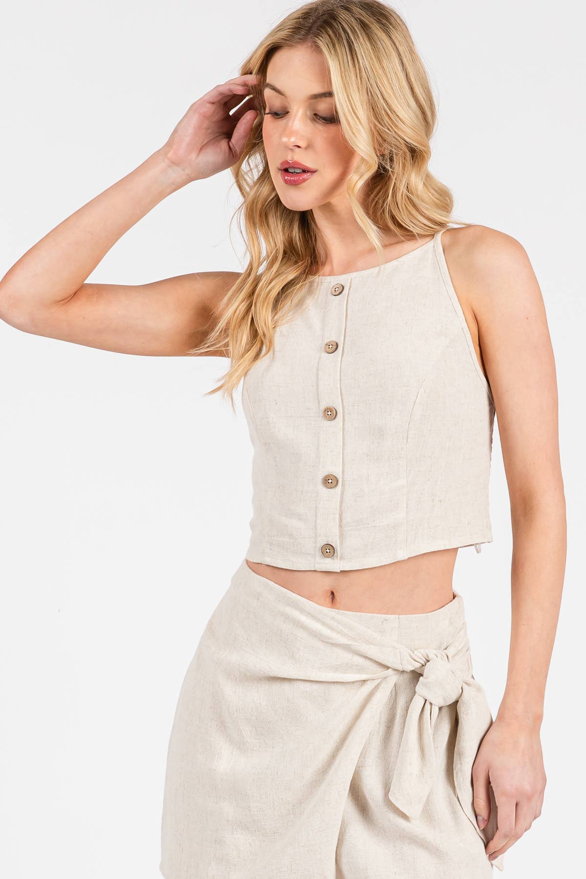 High Neck Back Smocked Cami Top