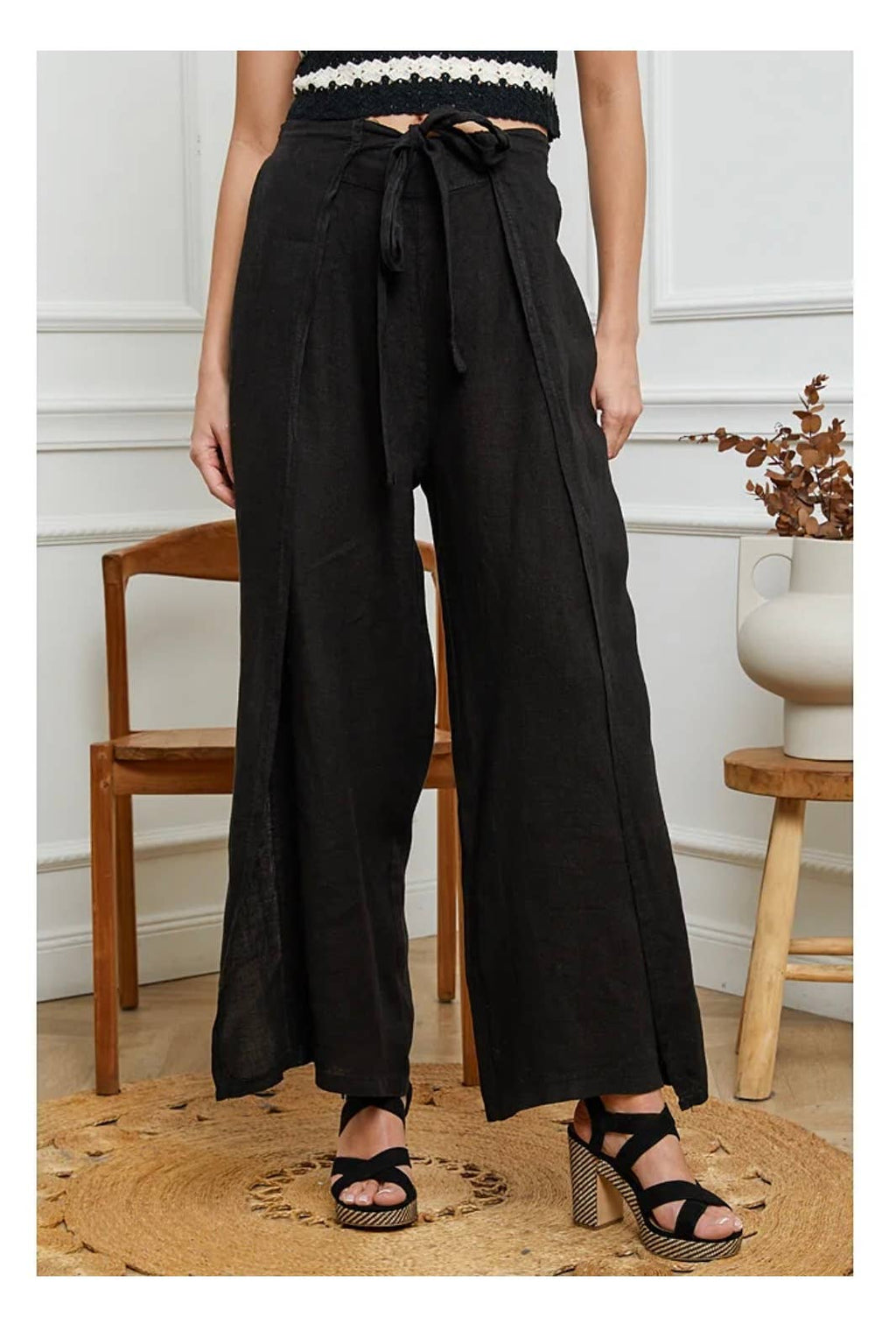 Front Tie Linen Pants