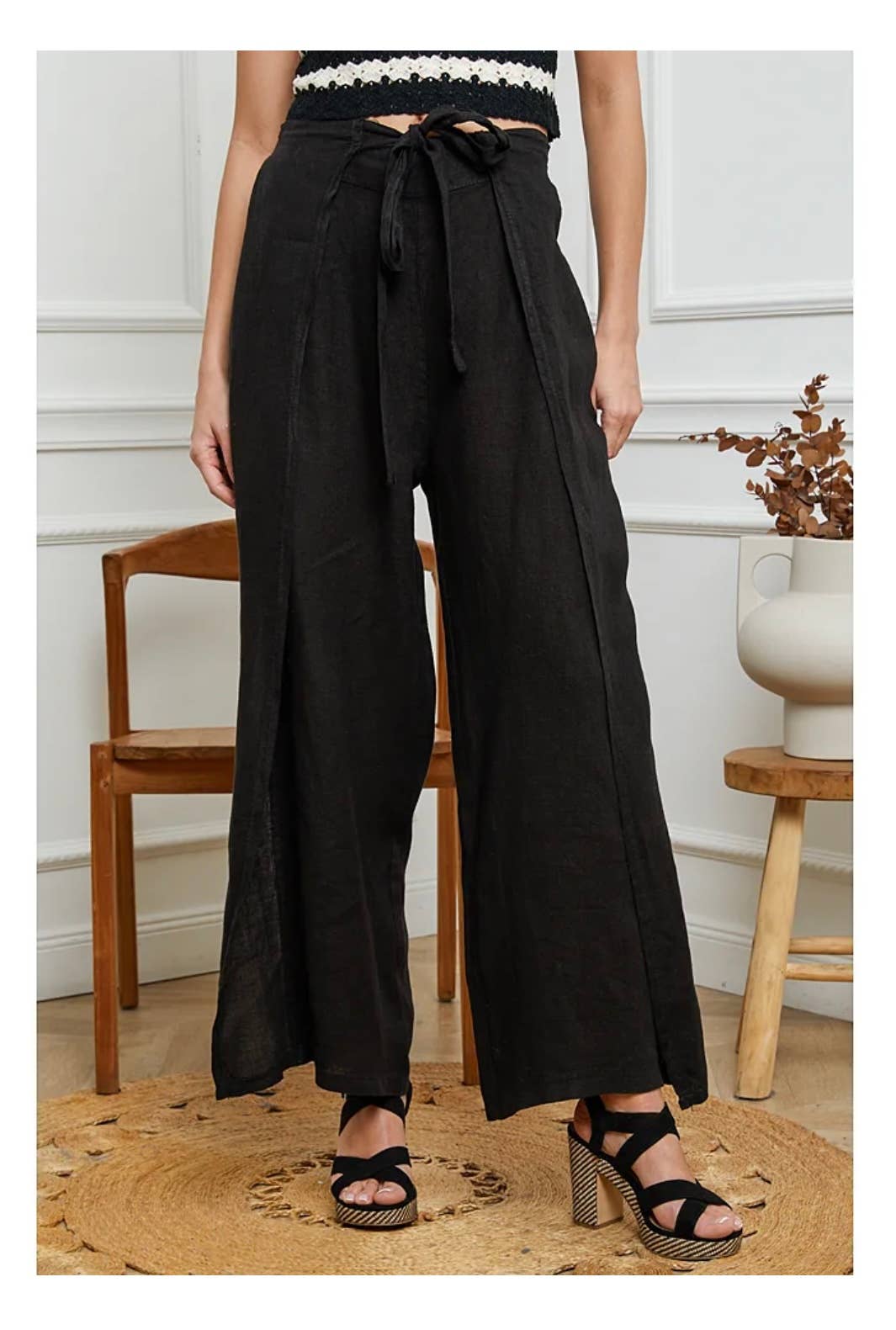Front Tie Linen Pants