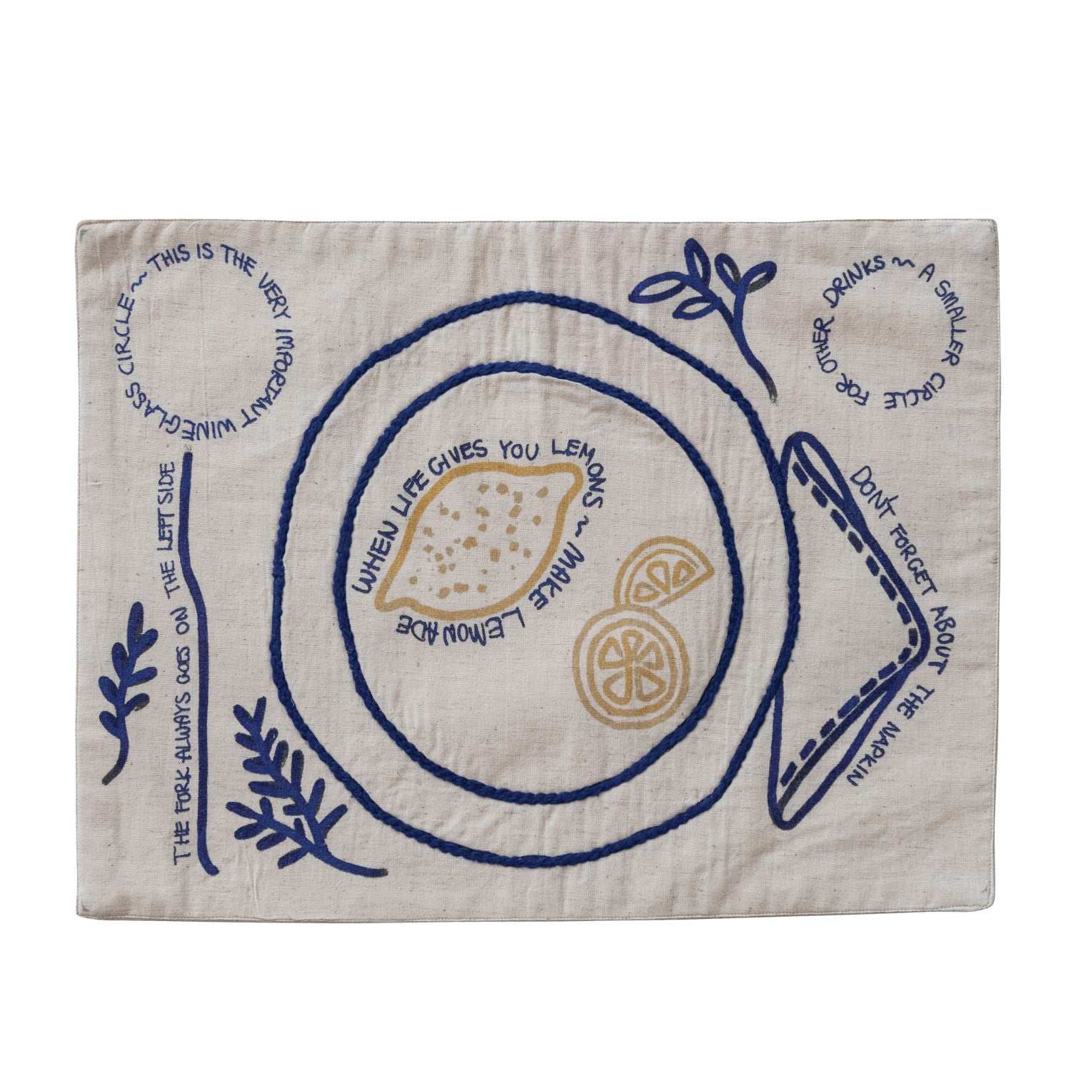 Embroidered Woven Cotton and Linen Placemat