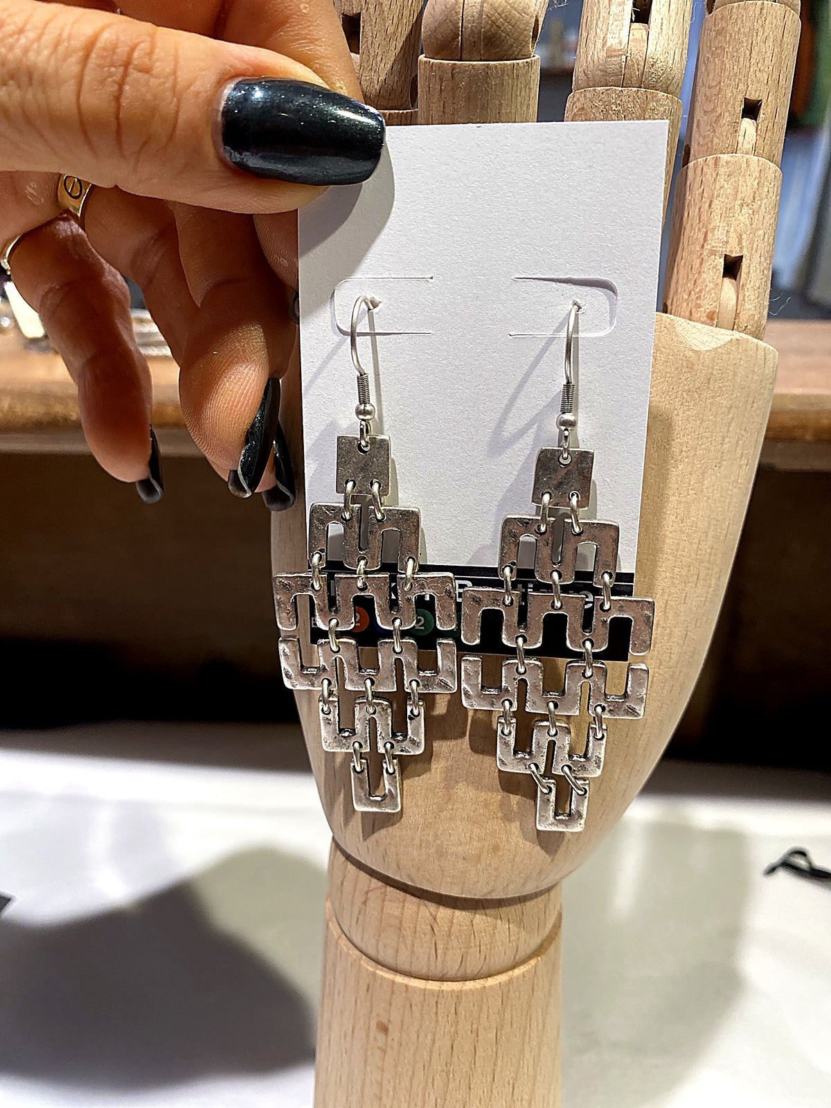 Silver Geometric Chandelier Earrings